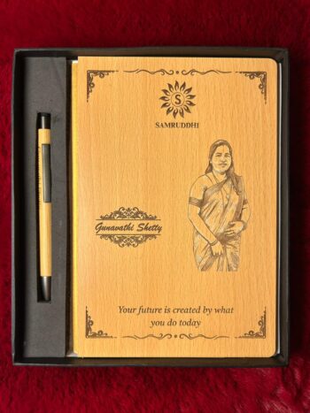 Personalized wooden engraved diary and pen gift set with custom photo and name – premium bamboo diary gift India