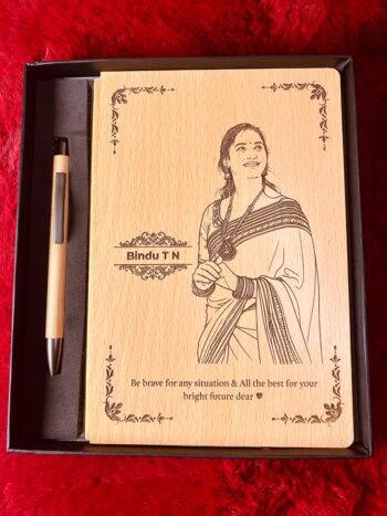 personalized wooden engraved diary & pen gift set