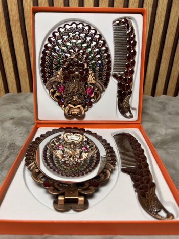 Antique Peacock Mirror and Comb Gift Set - Modakseja