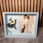 Personalized Blue Square Photo Frame with Flowers - Modakseja