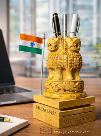 Customized Ashoka Pillar Pen Stand with Indian Flag - Modakseja