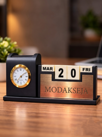 Professional Executive Desk Calendar with Gold Trim Clock -Modakseja