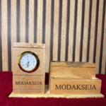 Customized Wooden Pen Stand with Clock and Logo Engraving - Modakseja