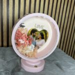 pink round led frame with heart shape photo design