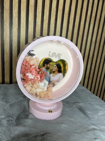 pink round led frame with heart shape photo design