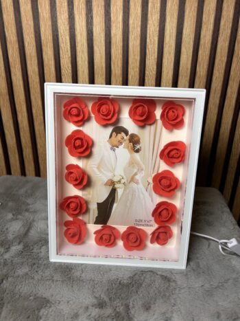 Personalized White LED Photo Frame with Red Roses- Modakseja