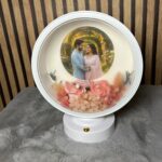 white round led frame with heart shape photo design
