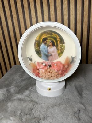 white round led frame with heart shape photo design