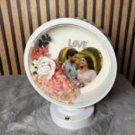 white round led frame with heart shape photo design