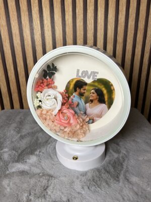white round led frame with heart shape photo design